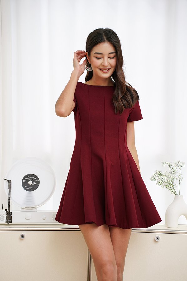 Seamply Signature Godet Dress Burgundy Red