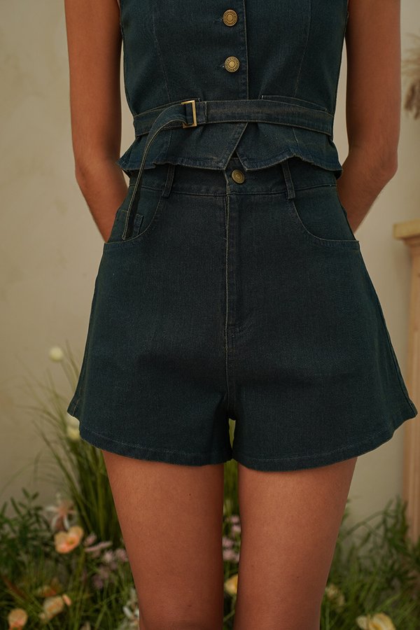 Vested in Western Denim Shorts Darkwash