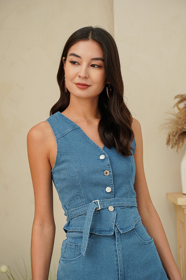 Vested in Western Denim Belted Vest Midwash