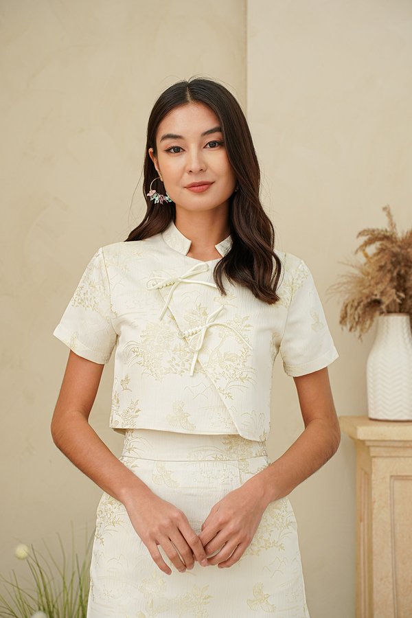 Toile Peaks and Valleys Modern Hanfu Top Champagne