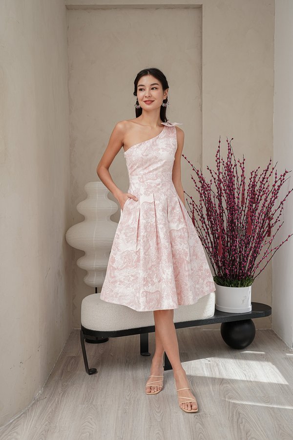 Toga Led Toile Tapestry Bow Pleats Dress Pink