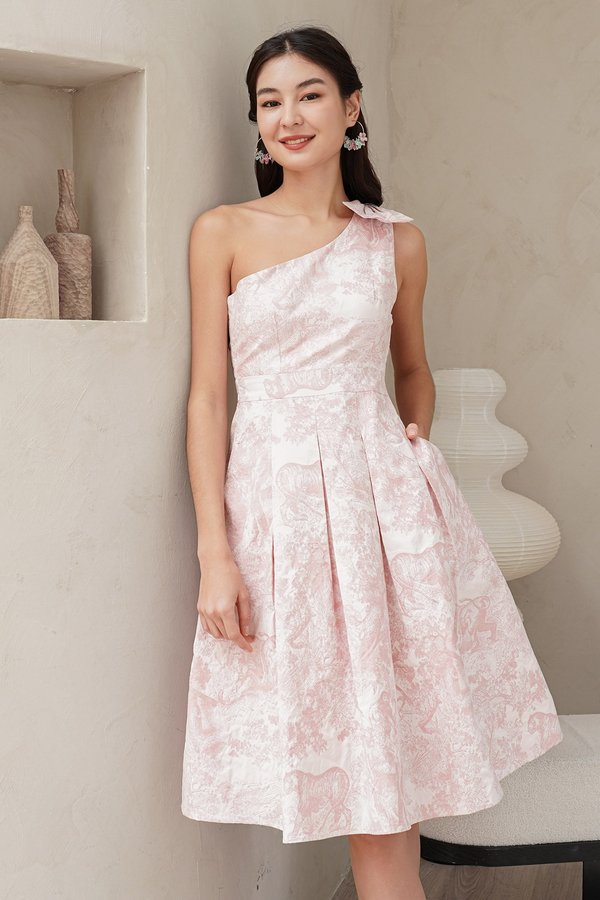 Toga Led Toile Tapestry Bow Pleats Dress Pink