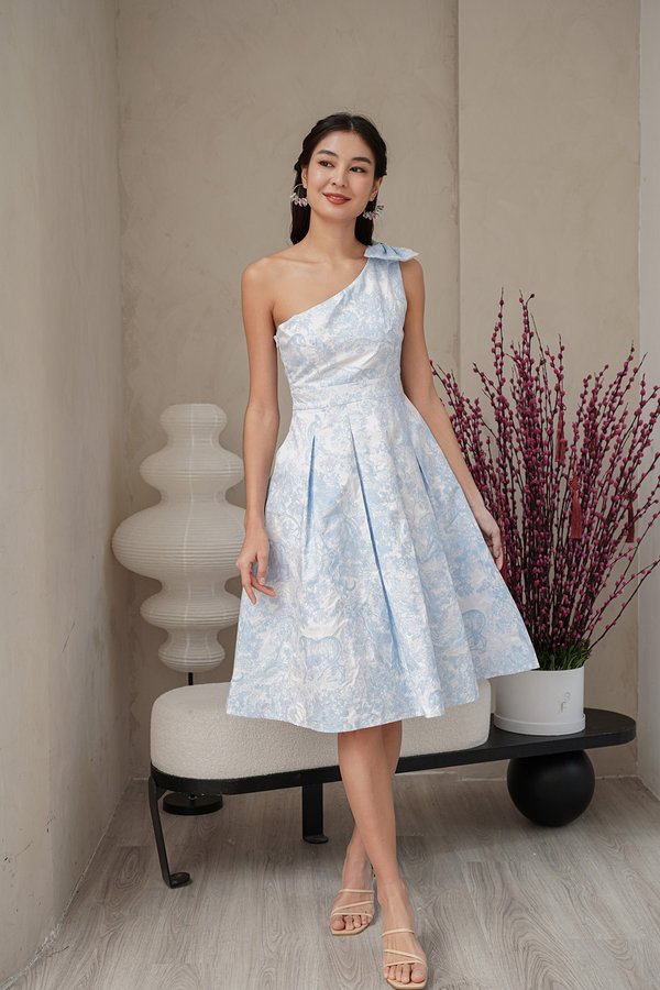 Toga Led Toile Tapestry Bow Pleats Dress Blue