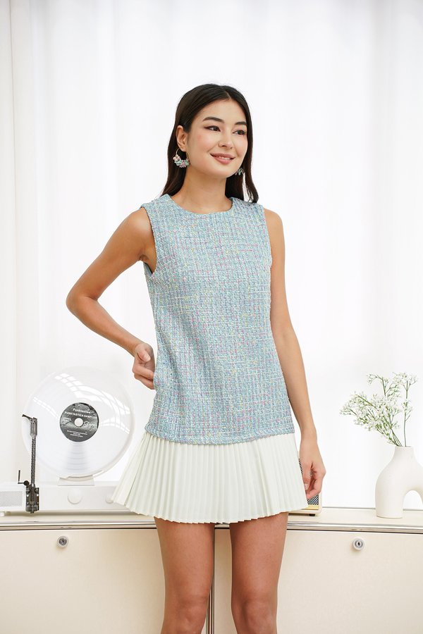 Thing of Boucle Beauty Pleated Pastels Dress Blue