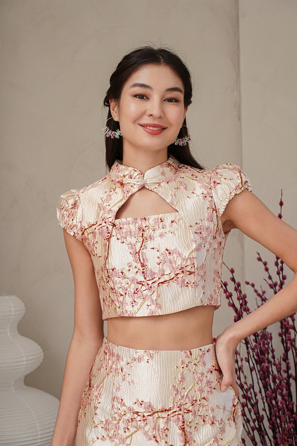 Sakura Solstice Gilded Jacquard Qipao Top Blush Pink