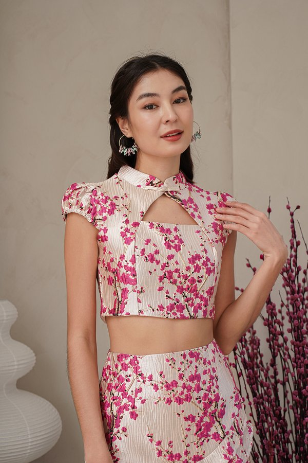 Sakura Solstice Gilded Jacquard Qipao Top Plum Pink