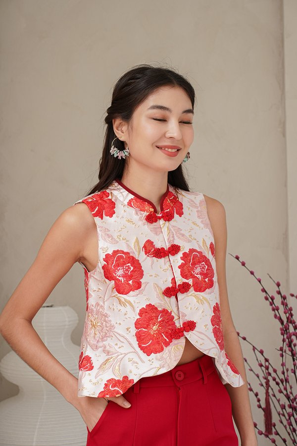 Grandeur of Spring Oriental Vest Top Red