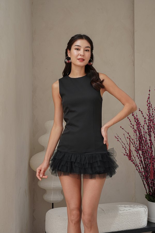 Fairy Tulle Ending Sheath Dress Black