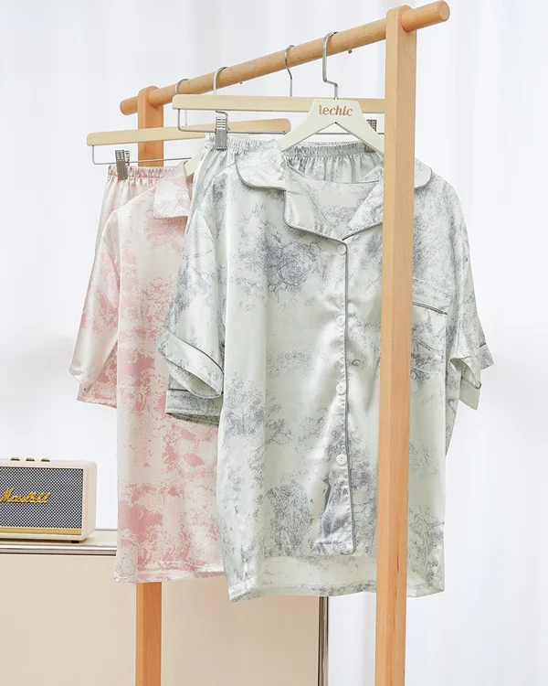 Pastoral Soie Slumberland Toile de Jouy Silk PJ Set Grey