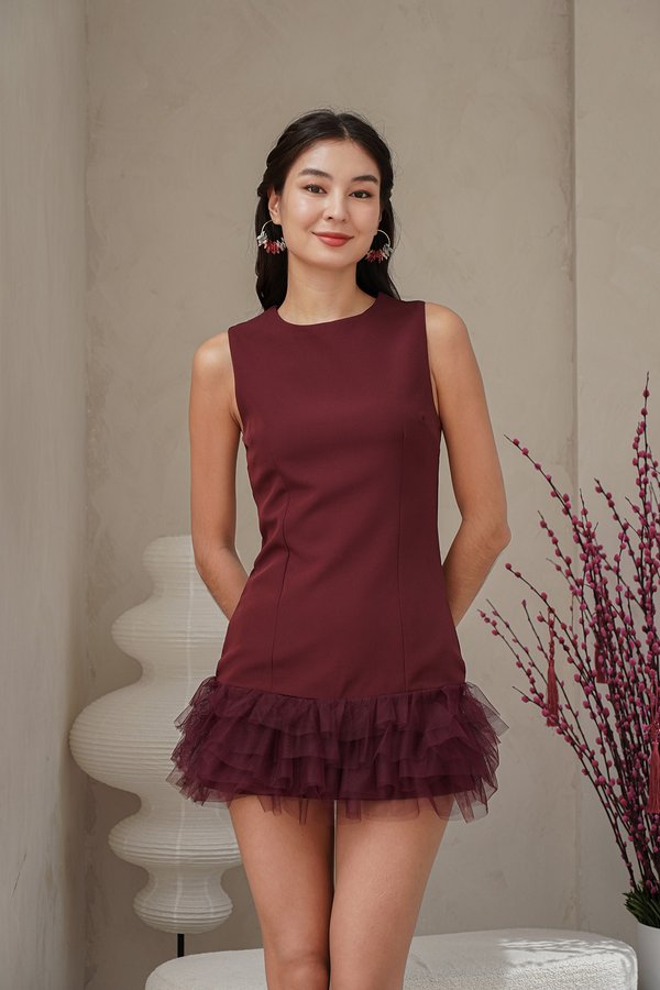 Fairy Tulle Ending Sheath Dress Burgundy Red