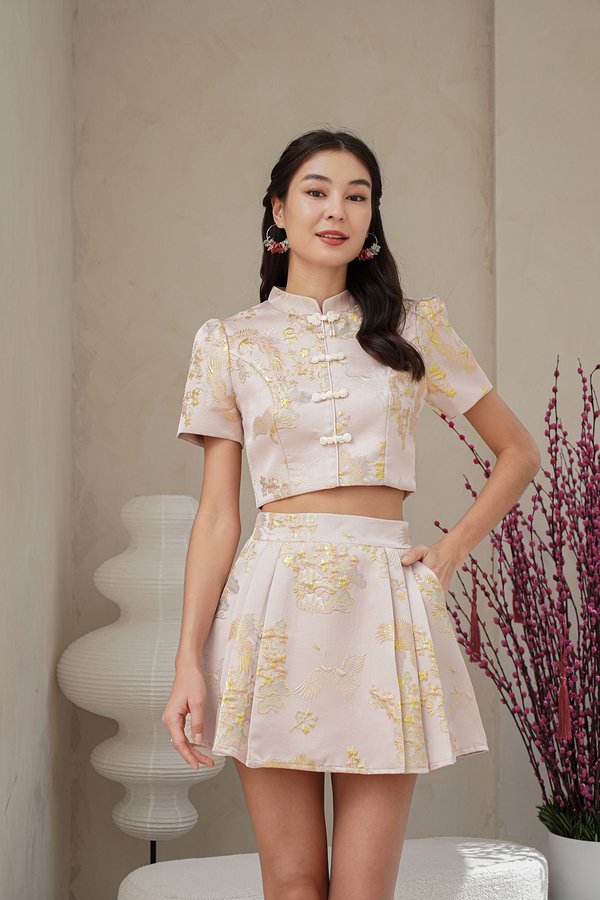 Treasured Porcelain Vase Silk Embroidery Qipao Top Pink