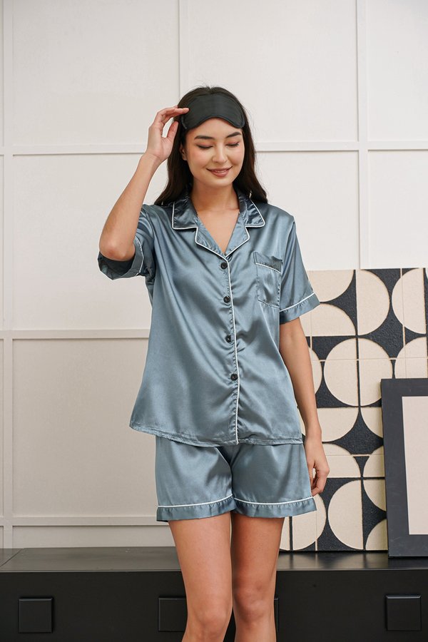 Nestled Chemisier en Soie Nursing Button PJ Set Grey