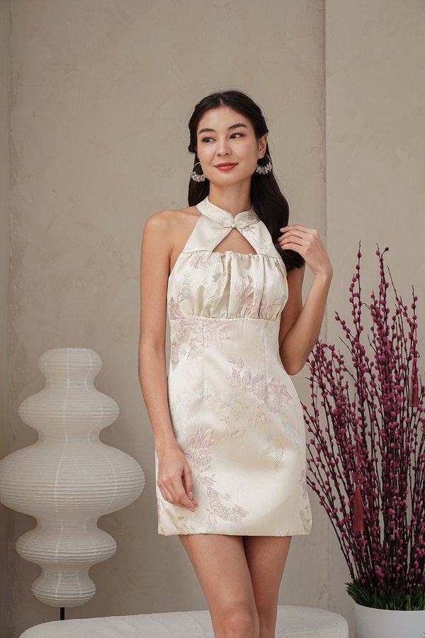 Height of Opulence Halter Cheongsam Dress Champagne