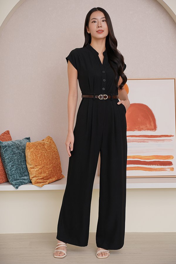 Utterly Unmatched Shirt Jumpsuit Black