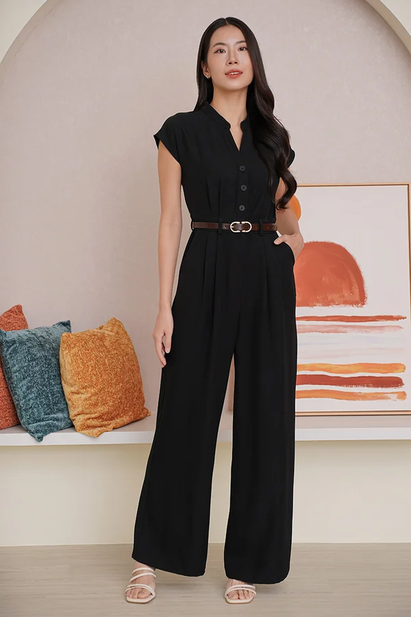 Utterly Unmatched Shirt Jumpsuit Black