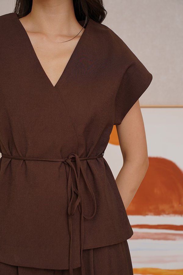 Unparalleled Parity Wrap Vest Tunic Top Dark Brown