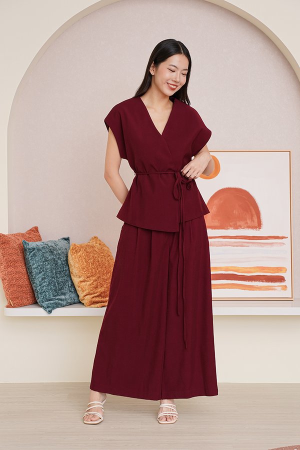 Unparalleled Parity Wrap Vest Tunic Top Burgundy Red