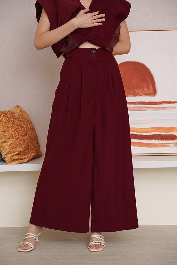 Unparalleled Parity Pleated Palazzo Pants Burgundy Red
