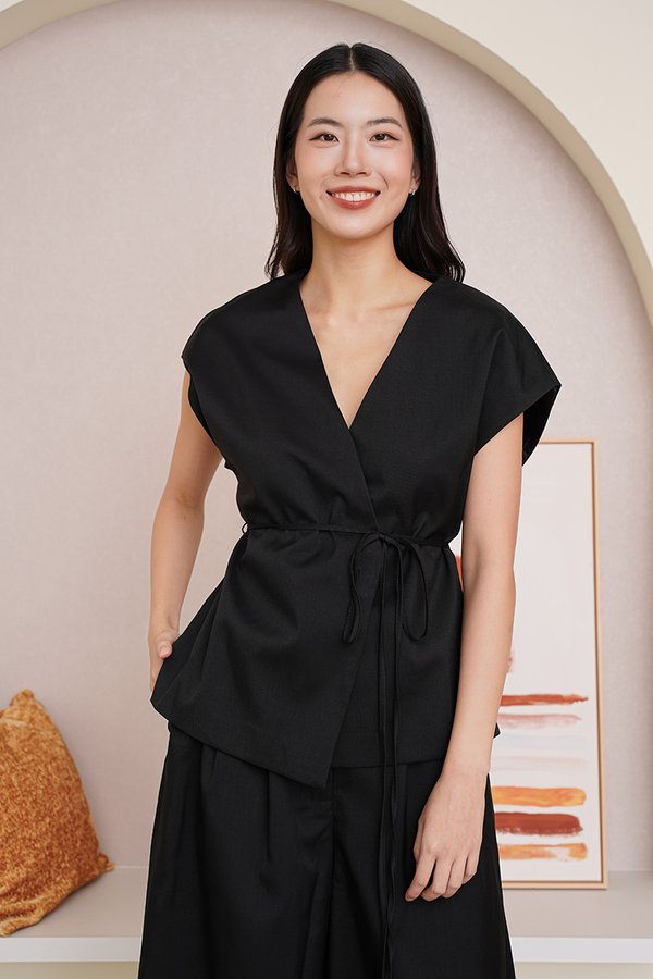 Unparalleled Parity Wrap Vest Tunic Top Black