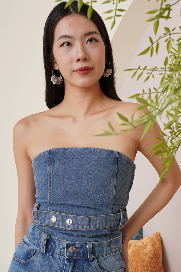 The Tube Denim Bandeau Belted Top