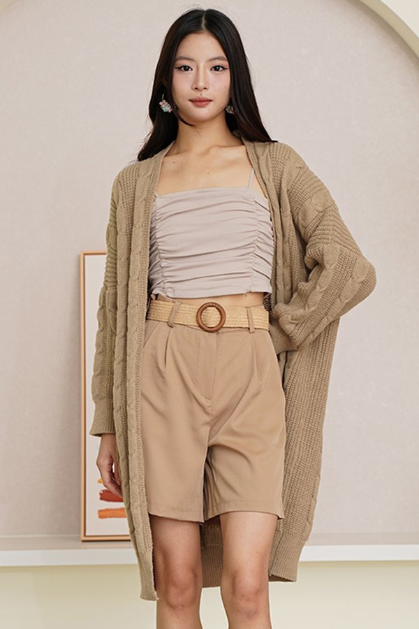 Virtues of Braids Cable Knit Longline Cardigan Clay