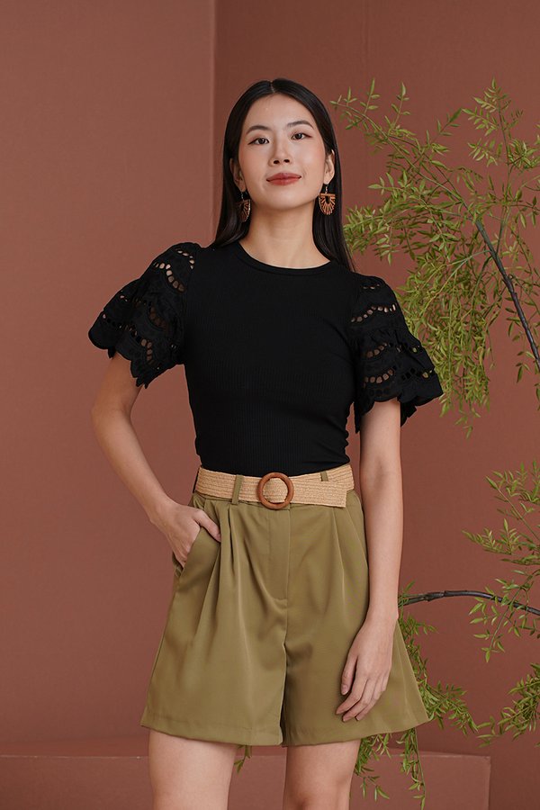 Belted Tendencies Pocket Longline Shorts Khaki Green