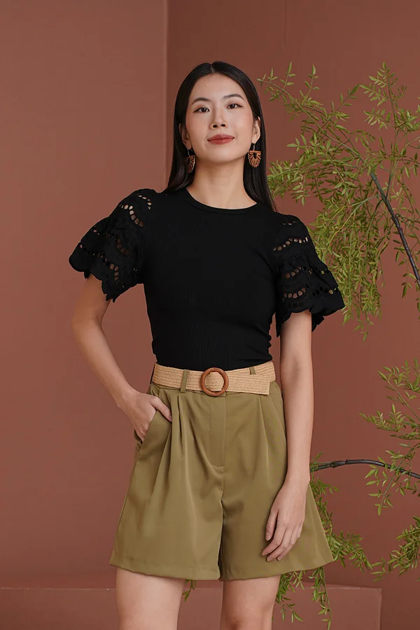Belted Tendencies Pocket Longline Shorts Khaki Green