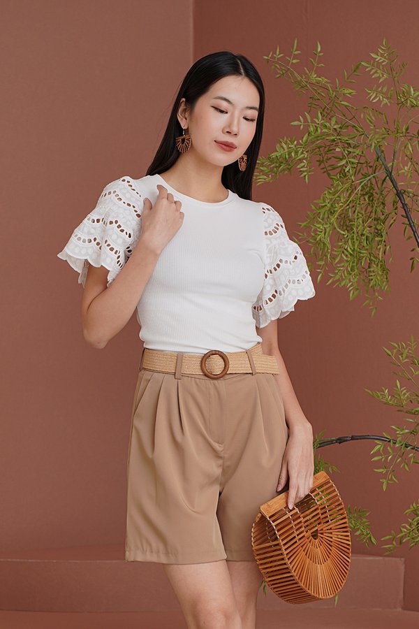 Belted Tendencies Pocket Longline Shorts Beige Brown