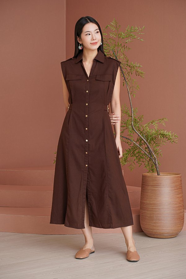Right Loop Right Time Maxi Shirt Dress Red Brown