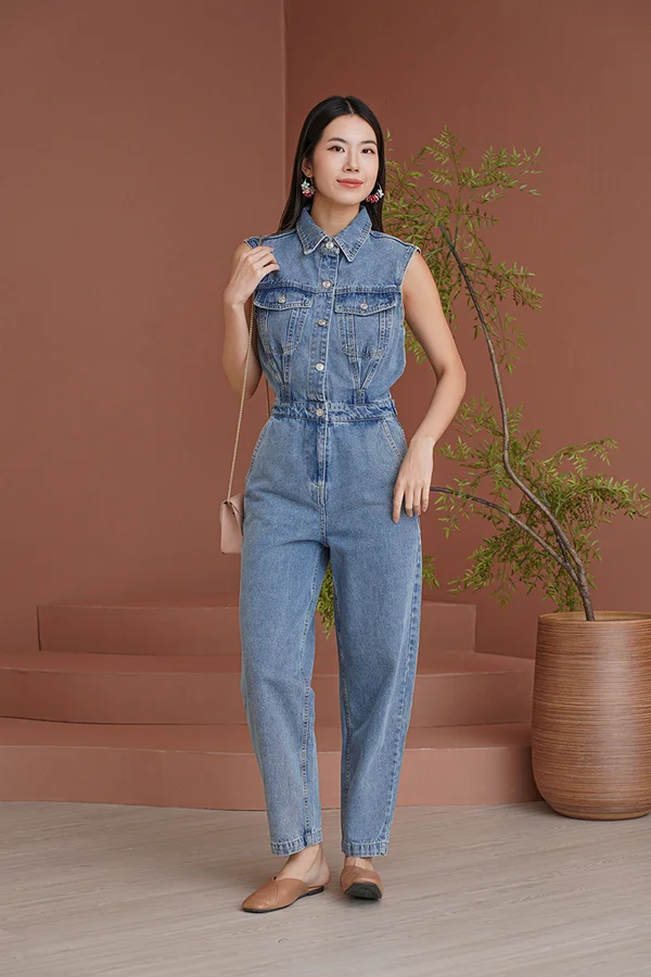 Dreams Come Blue Denim Utility Jumpsuit