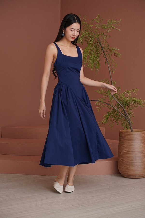Squarely Charming Side Pleated Midi Dress