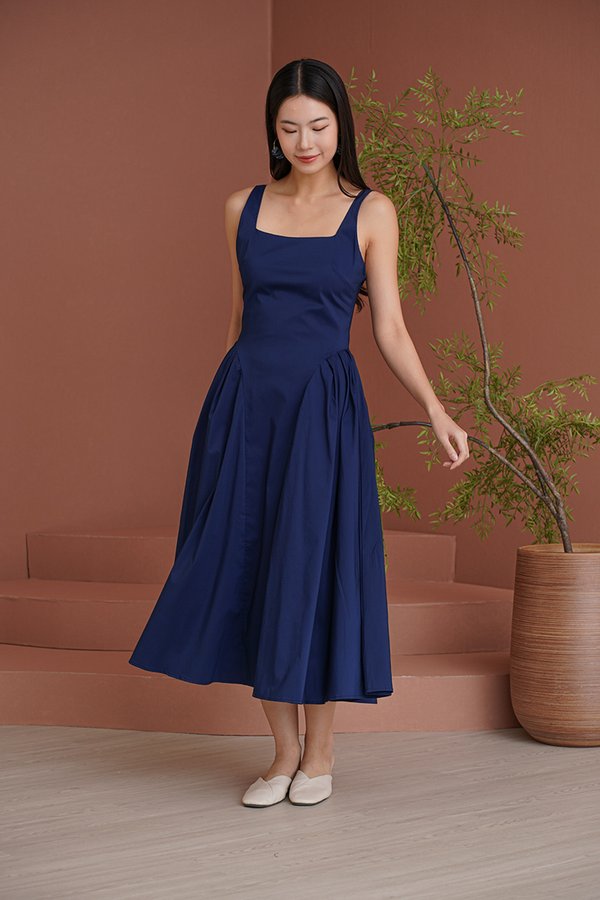Squarely Charming Side Pleated Midi Dress