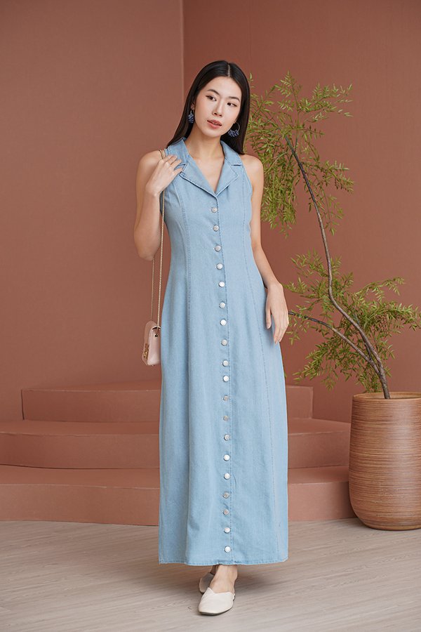 Chambray Away Buttondown Maxi Dress