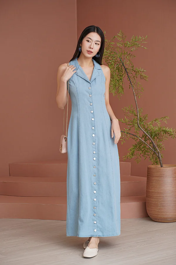 Chambray Away Buttondown Maxi Dress