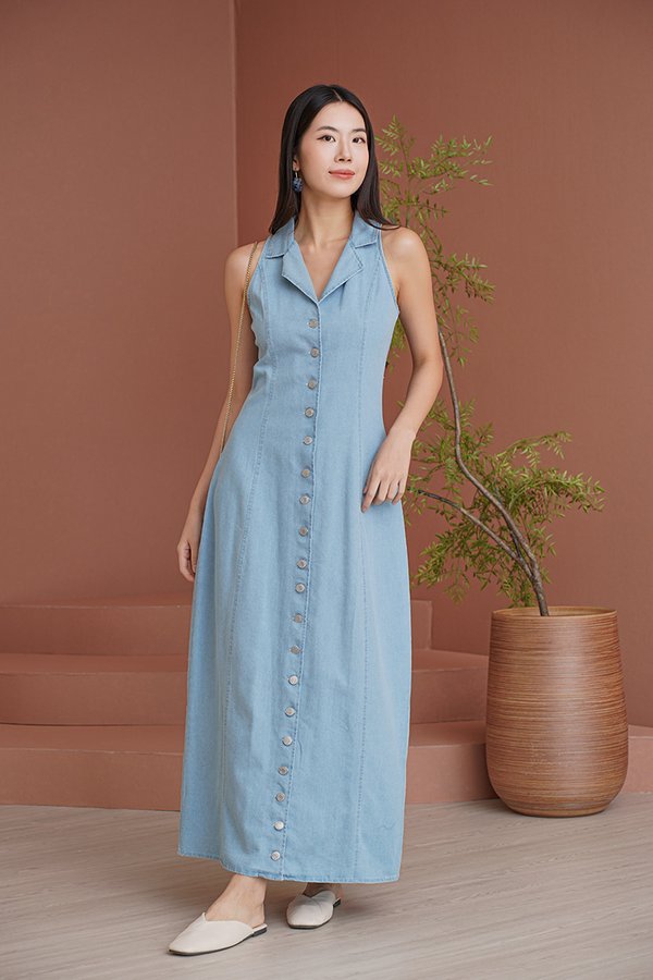 Chambray Away Buttondown Maxi Dress
