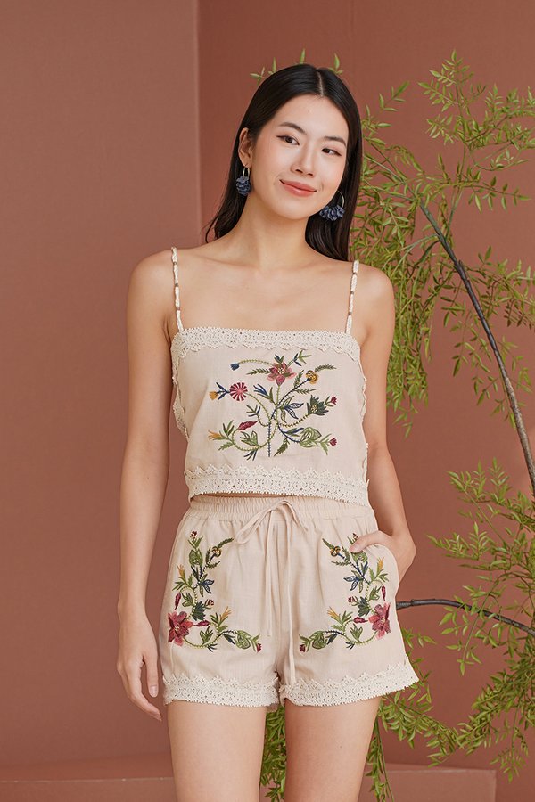 Rustic Ravines Embroidery Lace Trim Camisole Top