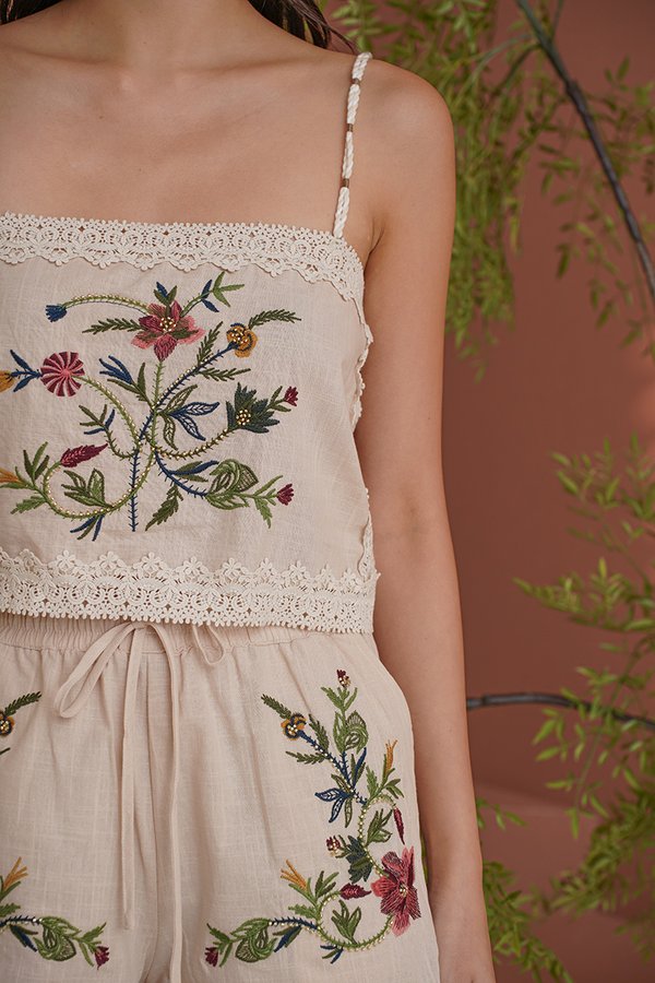 Rustic Ravines Embroidery Lace Trim Camisole Top