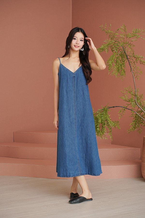 Slip On And Go Denim Slip Dress