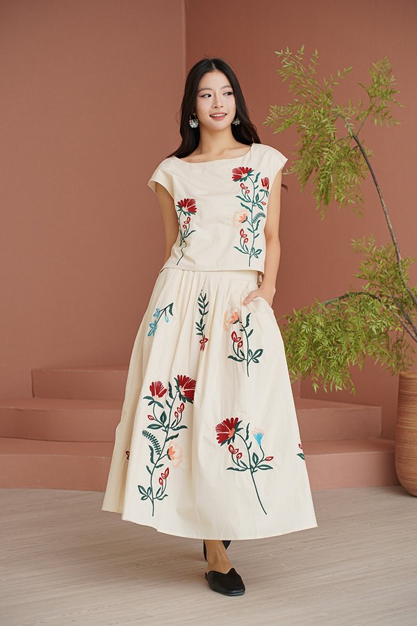 Vines Divine Vestiges All Embroidery Pleated Midi Skirt