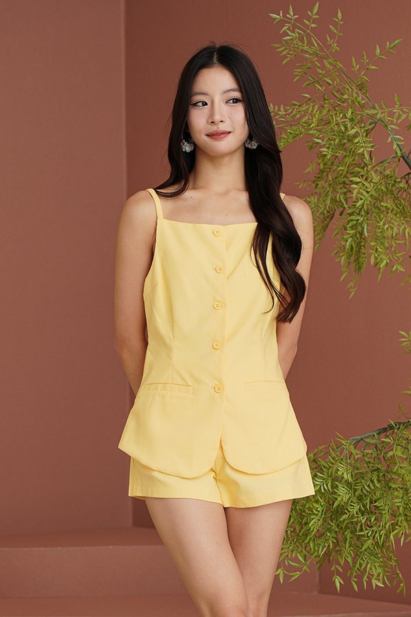Couture Curtsy Linen Button Waistcoat Butter Yellow