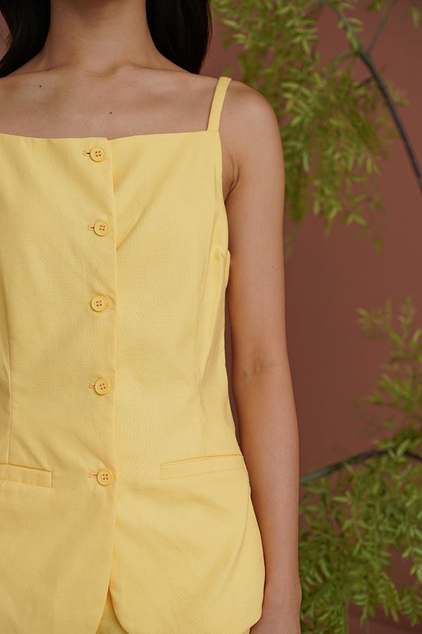 Couture Curtsy Linen Button Waistcoat Butter Yellow