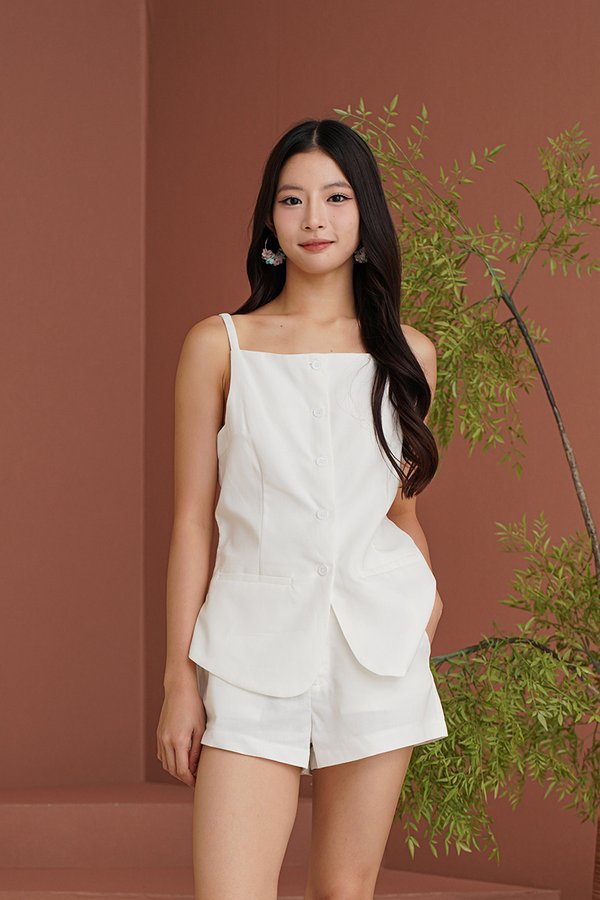 Couture Curtsy Linen Button Waistcoat White