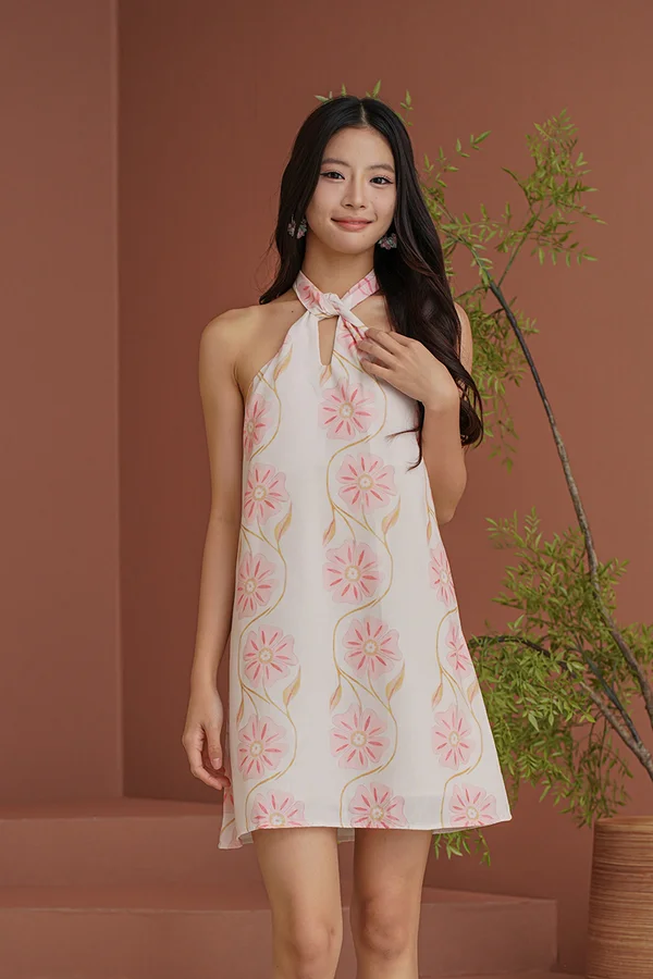Life's Pretty Peachy Floral Halter Dress