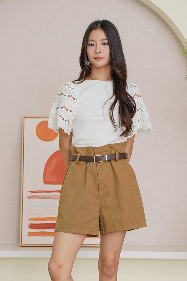 Bag That Waistline Paperbag Denim Shorts Khaki Brown