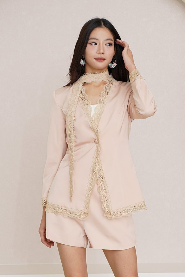 Right Lace Right Time Blazer with Lace Scarf Tie Champagne Pink
