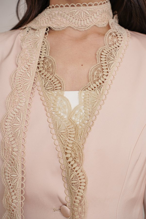 Right Lace Right Time Blazer with Lace Scarf Tie Champagne Pink
