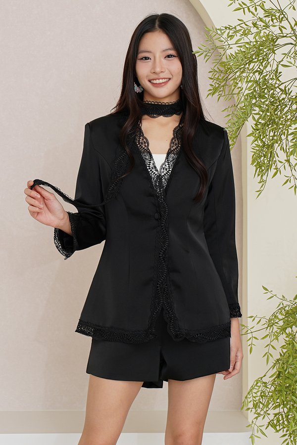 Right Lace Right Time Blazer with Lace Scarf Tie Black