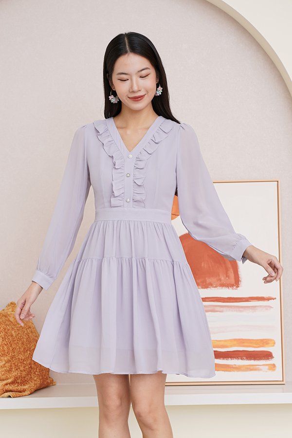 Romance Sways Ruffles Blouson Dress Lilac