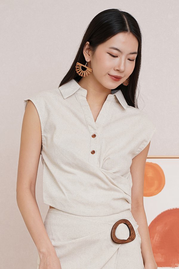 Nature Loving Linen Wrap Gathered Top Oatmeal