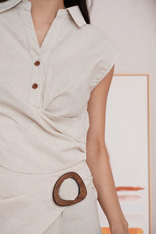 Nature Loving Linen Wrap Gathered Top Oatmeal